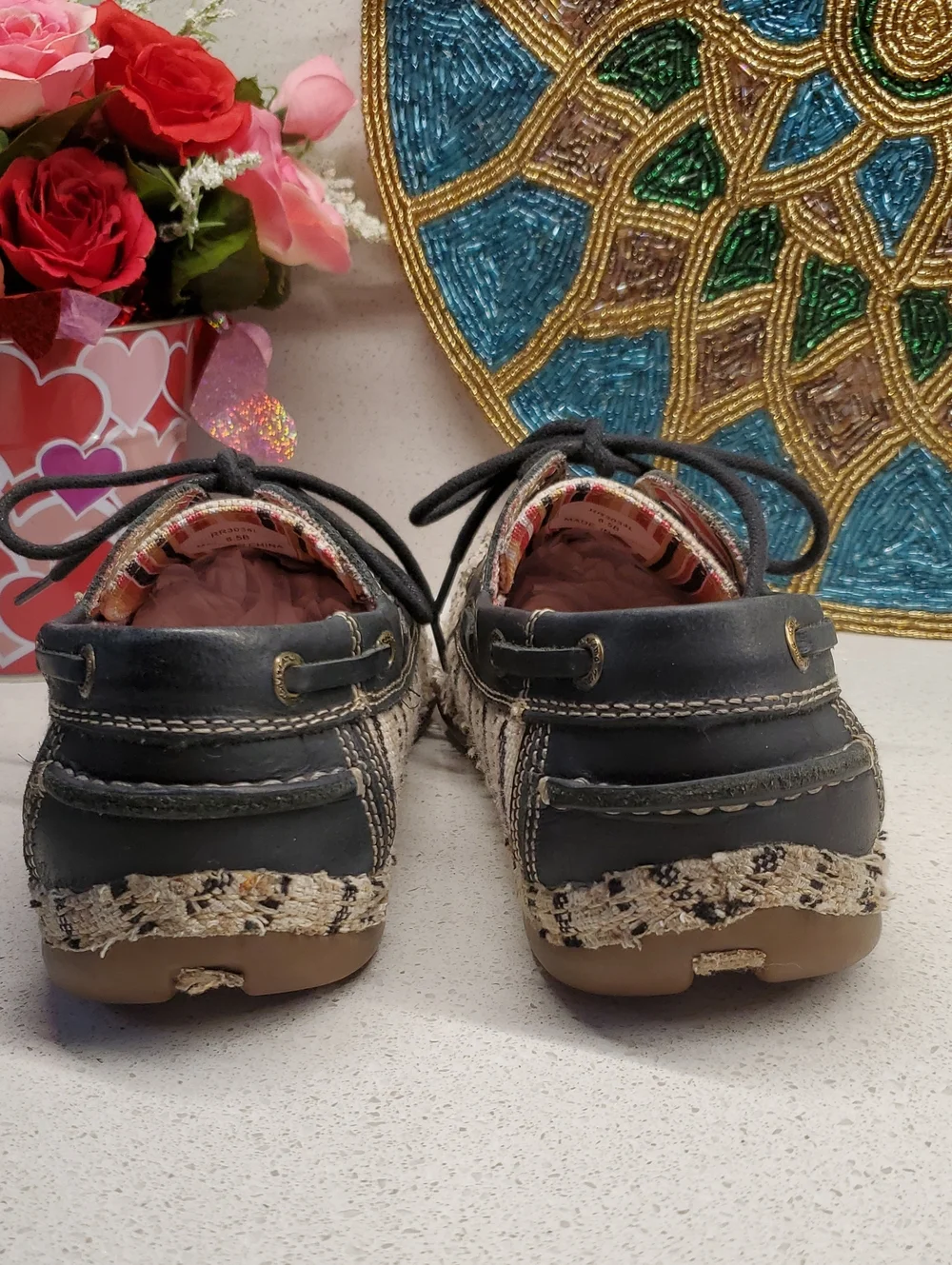 TONY LAMA Beige and Black Woven Driving Loafers (sz 8.5)